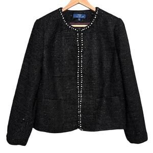Talbots RSVP 16 Black Tweed Pearl Jacket Elegant Boucle Blazer Evening Topper